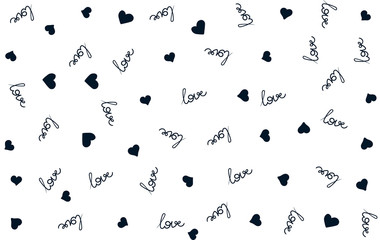 Vector seamless pattern with handwritten Love word and hearts. Romantic design, perfect for Valentine s day prints and patterns