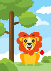 Vector illustration of a Lion sit and smiling.