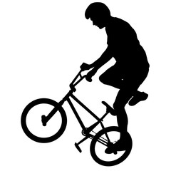 Set silhouette of a cyclist male performing acrobatic pirouettes. vector illustration © Arrows