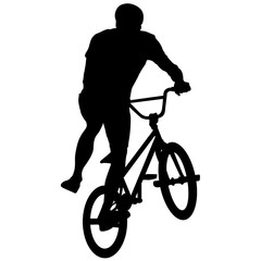 Obraz na płótnie Canvas Set silhouette of a cyclist male performing acrobatic pirouettes. vector illustration
