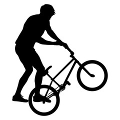 Set silhouette of a cyclist male performing acrobatic pirouettes. vector illustration © Arrows