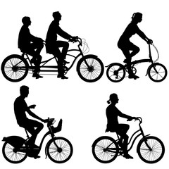 Set silhouette of a cyclist male and female. vector illustratio