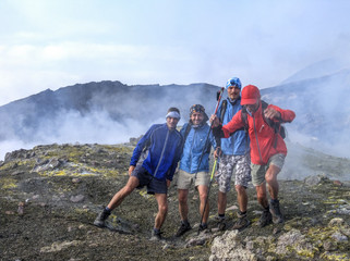 Photo on the summit of Etna disturbed by sulfur gas - Tourist running away when sulfur gas appeared...