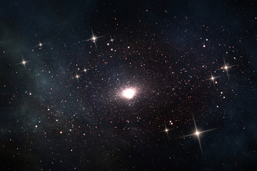 Quasar in deep space, astronomical scientific 3D illustration