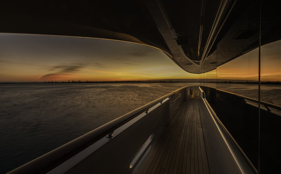 View of yacht on sea during sunset