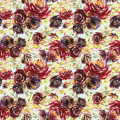 Seamless summer pattern with watercolor flowers handmade.