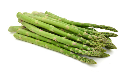 Fresh green asparagus on white