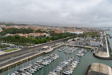 Fototapeta na wymiar View of port in Belem, near Monument of Discovery