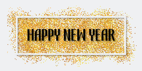 Happy New Year - vector gold glitter background horizontal banner ( christmas , holiday , eve )