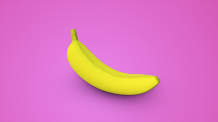 Yellow banana on a pink background 3d illustration