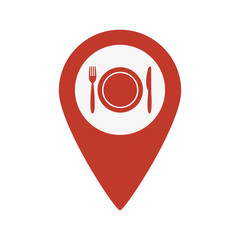 Map marker location with fork plate and knife.