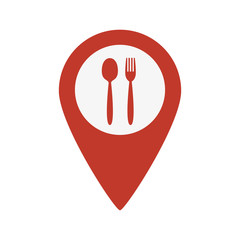 Map marker location with fork and spoon.