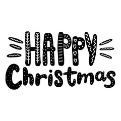 Happy Christmas vector text hand drawn. Design for card, print, 