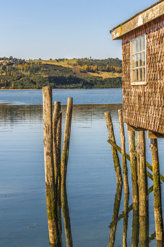 Palafito Houses at Lake, Chiloe, Chile