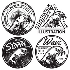 set of vector patterns for design on theme of water, surfing, ocean, sea