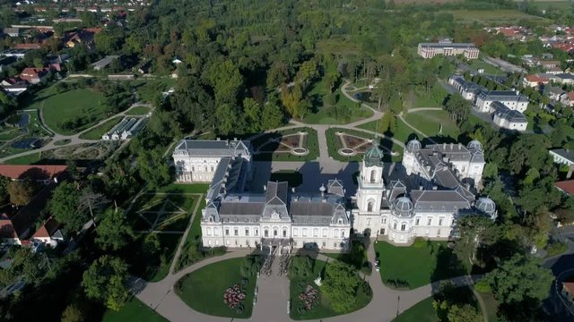 Aerial video of Festetics Castle in Keszthely, Hungary