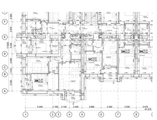 Part of a detailed architectural plan, floor plan, layout, blueprint. Vector illustration