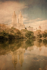 Central Park New York City with vintage grungy texture