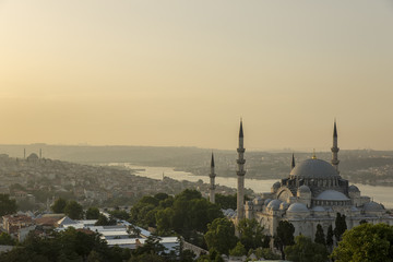 Fototapeta na wymiar Magnificent istanbul city, historical peninsula , Fatih mosque , Sultan Ahmed mosque , Suleymaniye Mosque , Ortakoy mosque