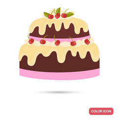 Chocolate cake with milk glaze color flat icon