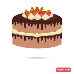 Cake with cream and strawberry color flat icon