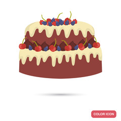 Chocolate cake with chocolate icing and berries