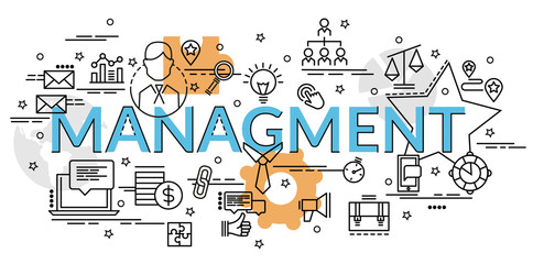 Flat colorful design concept of Management. Infographic idea of making creative products..Template for website banner, flyer and poster.