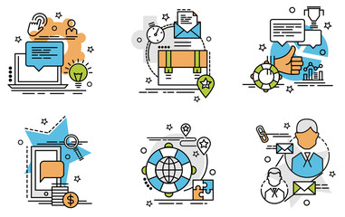 Set of outline icons of Management..Colorful icons for website, mobile, app design and print.