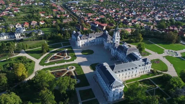 Aerial video of Festetics Castle in Keszthely, Hungary