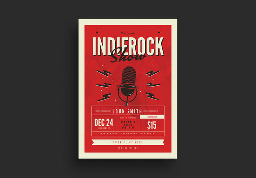 Indie Rock Show Flyer with Microphone Illustration