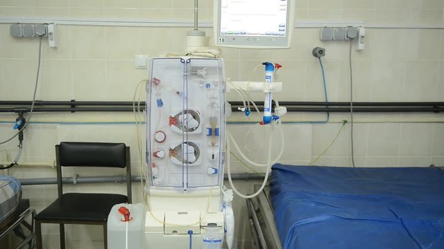 Hemodialysis machines with tubing.