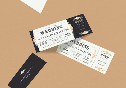 Wedding invitation Ticket with Floral Illustrations