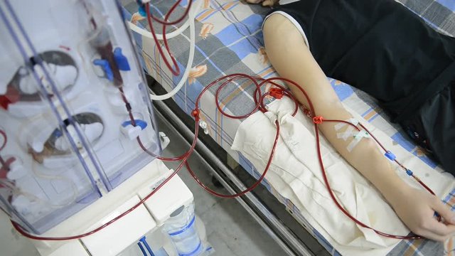 Hemodialysis machines with tubing.