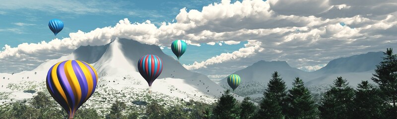 Fototapeta na wymiar Balloons. Mountain landscape with balloons for aeronautics. 