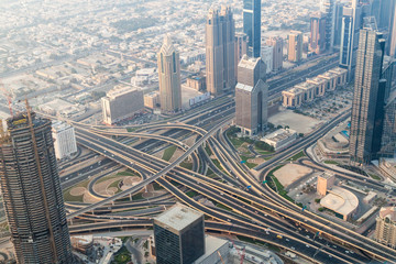 Fototapeta na wymiar Aerial view of a highway intersection in Dubai, United Arab Emirates