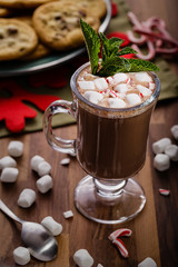 Hot Chocolate with Bits of Candy Cane and Mini Marshmallows