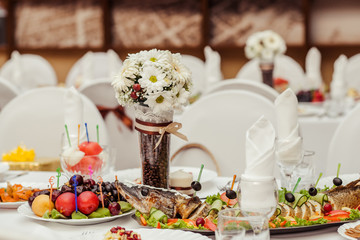 decorated wedding table in a restaurant