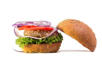 one hot appetizing toasted burger