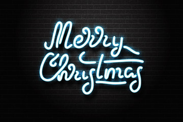 Obraz premium Vector realistic isolated neon sign of Christmas lettering for decoration and covering on the wall background. Concept of Merry Christmas and Happy New Year.