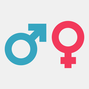 Gender symbols. Male and female color icon. Vector illustration flat style design. Isolated on white background. Man and woman silhouette pictogram.