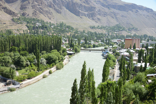 Khorog village in the beautiful Pamir Mountain Range, Tajikistan