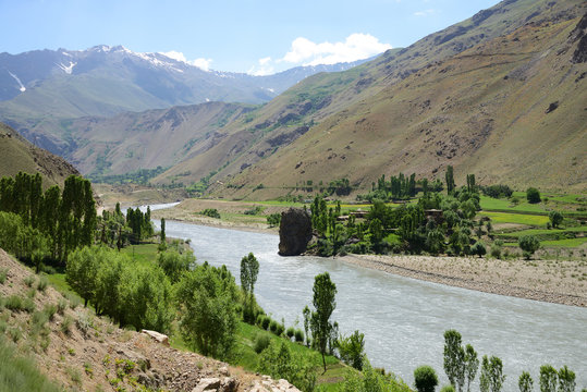 Afghan Wakhan valley as seen from the Tajik border, Pamir Mountain Range, Tajikistan