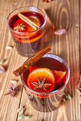 mulled wine on a wooden table