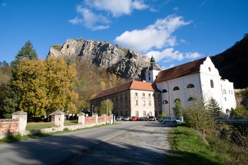 Fototapeta na wymiar Historic monastery and church in the Svaty Jan pod Skalou, Central Bohemia, Czech republic