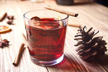 mulled wine on a wooden table