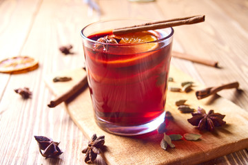mulled wine on a wooden table