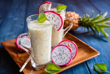 Fresh Dragon fruit and pineapple smoothie