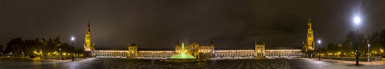 Fototapeta na wymiar Panorama of Plaza de Espana at night. Seville, Spain