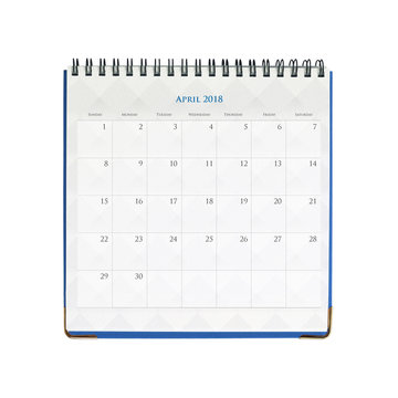 Calendar of April isolated on white background with clipping mask.
