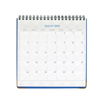 Calendar of August isolated on white background with clipping mask.